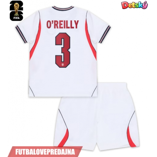 Lacne Dětský Futbalové dres Anglicko Nico O'Reilly #3 MS 2026 Krátky Rukáv - Domáci (+ trenírky)